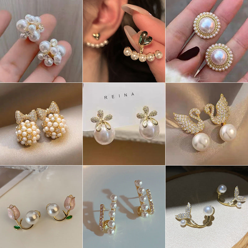 Fashion Heart Shape Flower Bow Knot Imitation Pearl Alloy Rhinestone Women'S Earrings 1 Pair