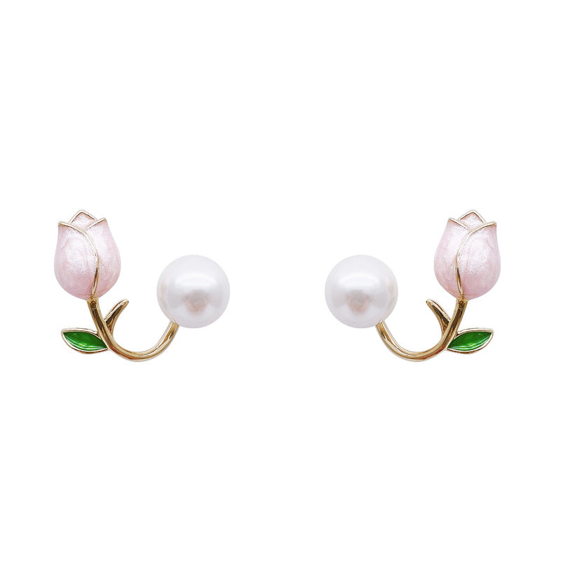 Fashion Heart Shape Flower Bow Knot Imitation Pearl Alloy Rhinestone Women'S Earrings 1 Pair