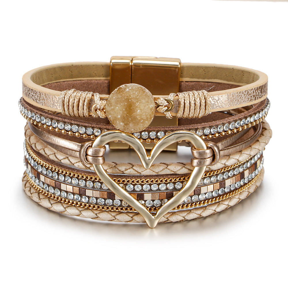 Fashion Heart Shape Pu Leather Alloy Braid Women'S Bracelets