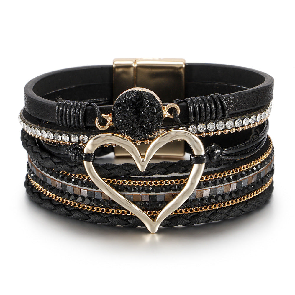 Fashion Heart Shape Pu Leather Alloy Braid Women'S Bracelets