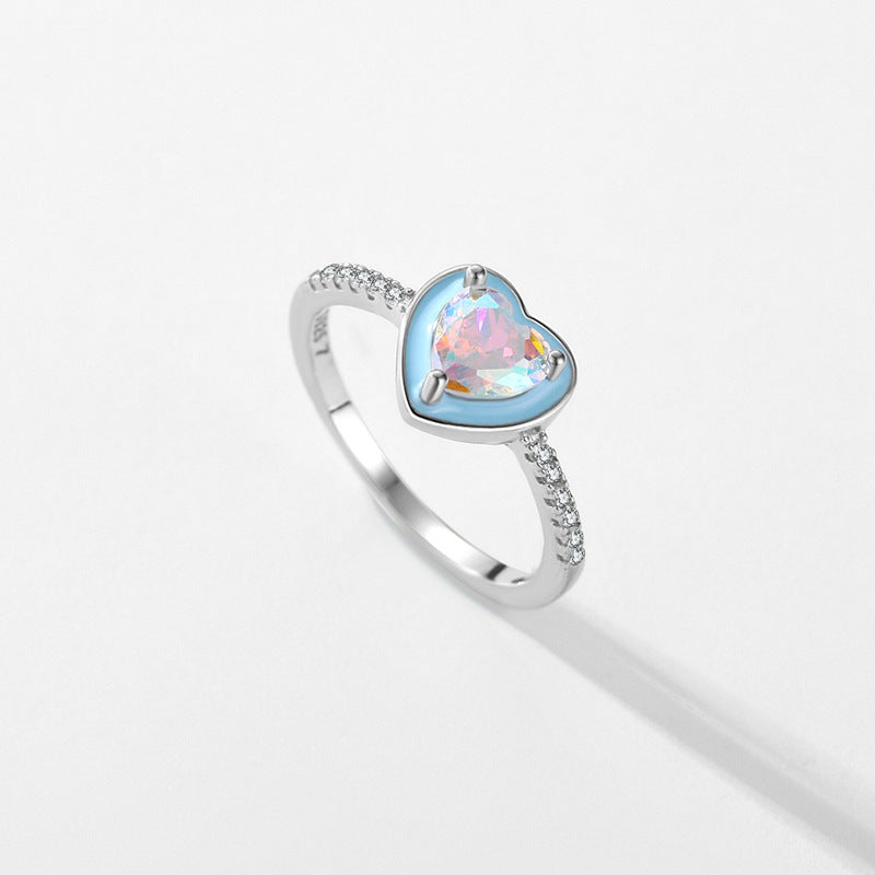 Fashion Heart-Shaped Sterling Silver Zircon Ring