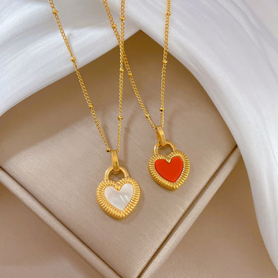Fashion Heart Shape Titanium Steel Inlay Shell Pendant Necklace 1 Piece