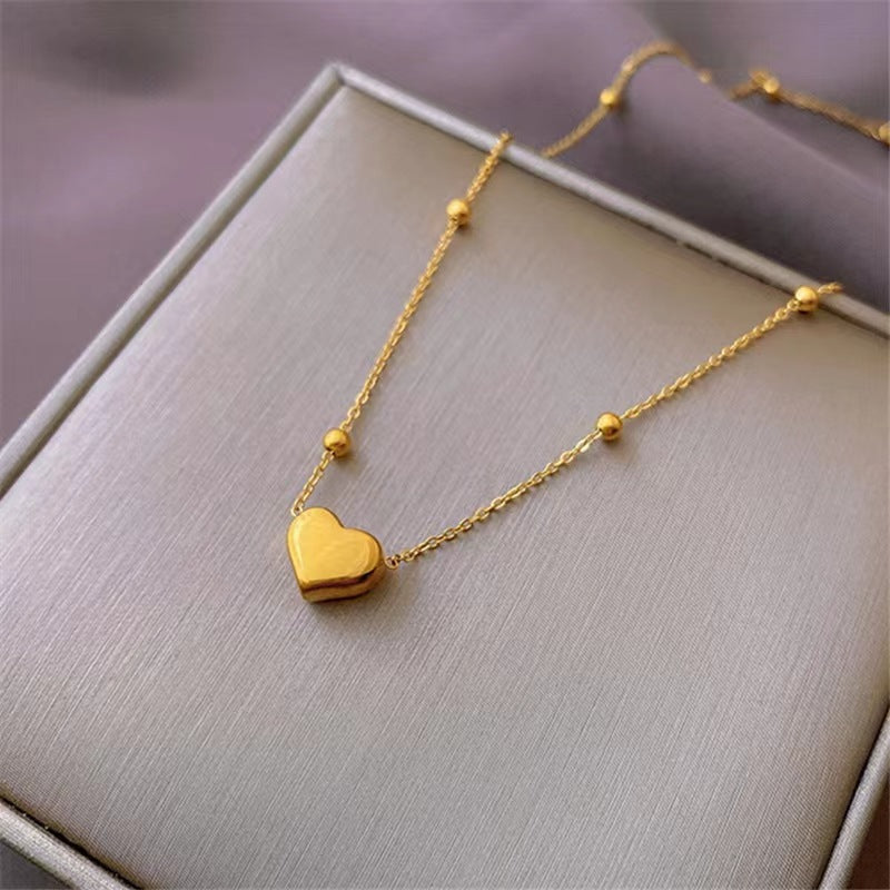 Fashion Heart Beaded Titanium Steel Necklace for Women