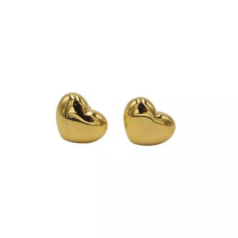 Fashion Titanium Steel Heart Stud Earrings - 18K Gold Plated