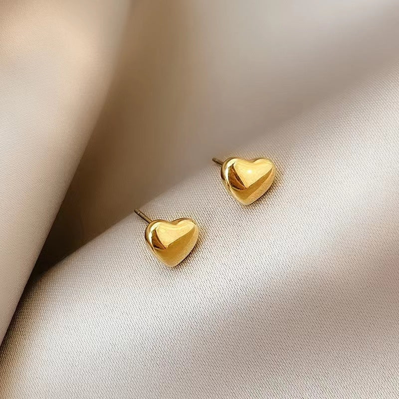 Fashion Titanium Steel Heart Stud Earrings - 18K Gold Plated