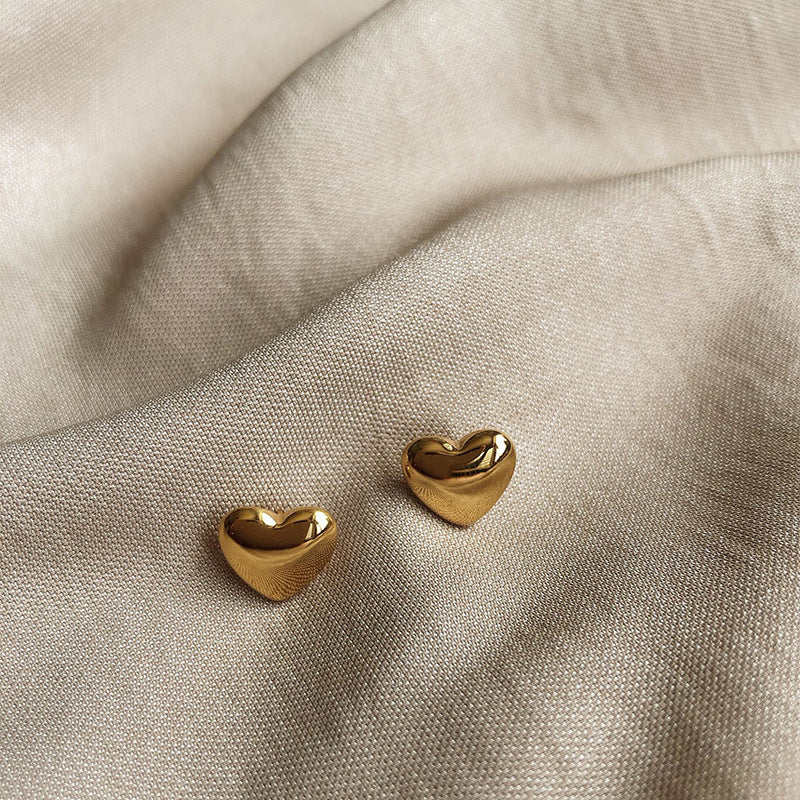 Fashion Titanium Steel Heart Stud Earrings - 18K Gold Plated