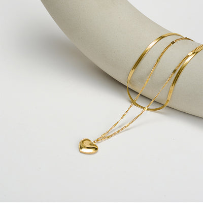 Fashion Heart Shape Titanium Steel Plating Layered Necklaces 1 Piece