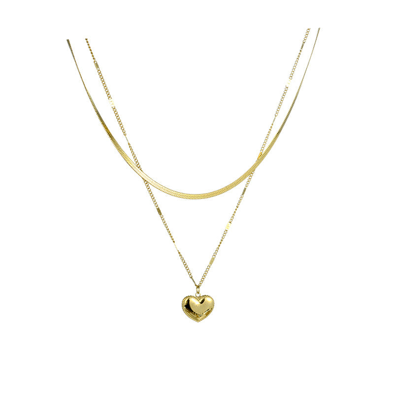 Fashion Love Heart Layered Titanium Steel Necklace