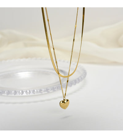 Fashion Heart Shape Titanium Steel Plating Layered Necklaces 1 Piece