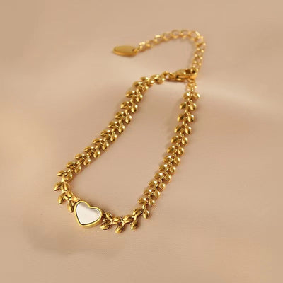 Fashion Wheat Design Heart Shell Titanium Steel Bracelet - 18k Gold Plated