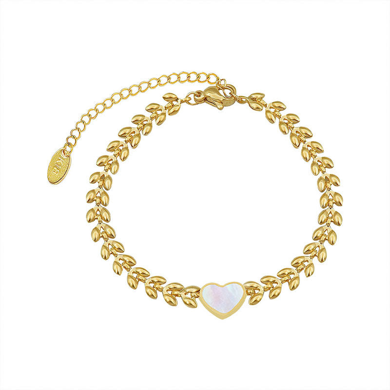 Fashion Wheat Design Heart Shell Titanium Steel Bracelet - 18k Gold Plated