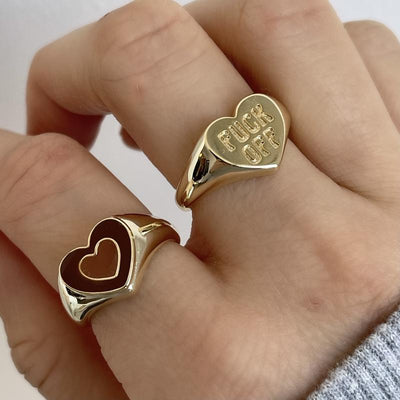 Fashion Heart Shaped Letter English FUCK OFF Brass Ring