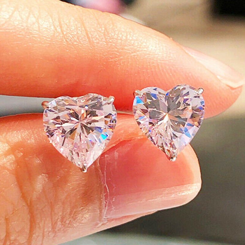 Fashion Heart-Shaped Zircon Simple Heart-shaped Copper Earrings