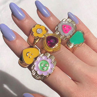 Fashion Heart Smiley Flower Geometric Alloy Ring