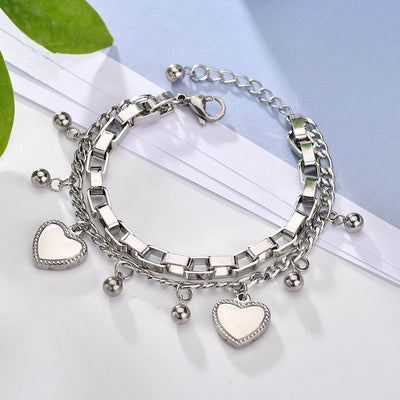 Fashion Titanium Steel Heart & Tree of Life Pendant Multi-layer Bracelet