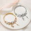 Fashion High Heel Heart Lock Stainless Steel Bangle Bracelet with Rhinestones