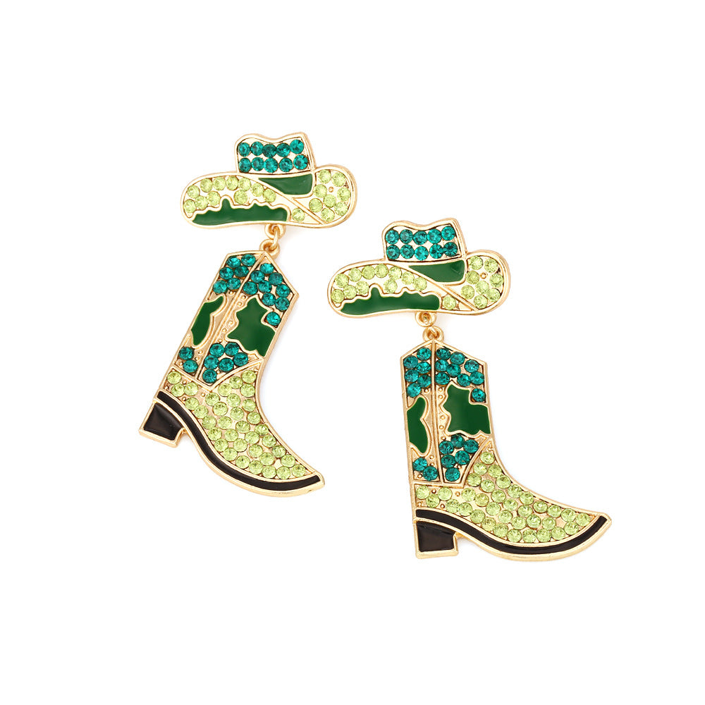 Western Cowboy Hat & Boot Rhinestone Pearl Drop Earrings for Women