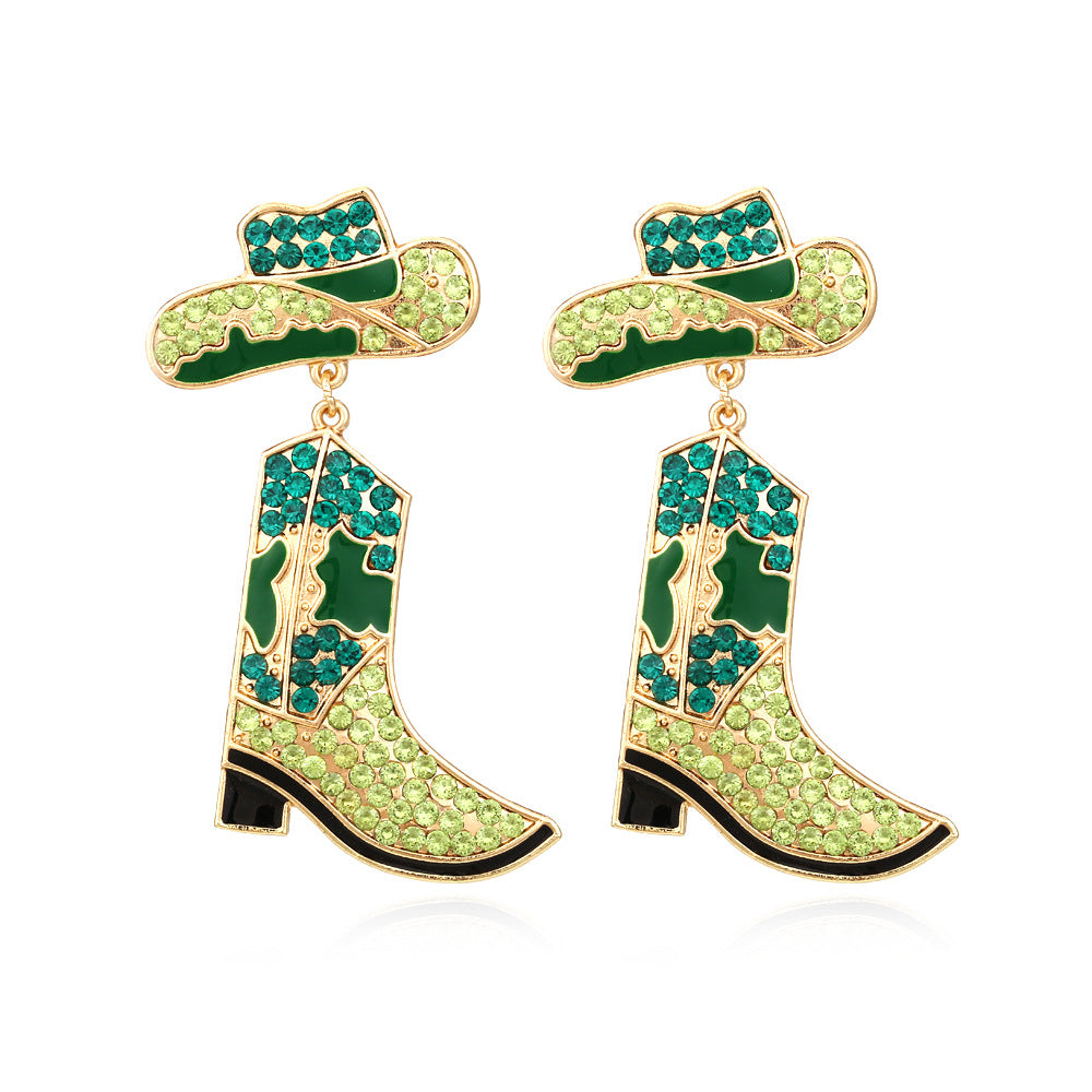 Western Cowboy Hat & Boot Rhinestone Pearl Drop Earrings for Women