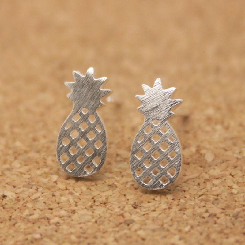 Hollow Brushed Pineapple Alloy Plated Stud Earrings in Gold, Silver, and Rose Gold