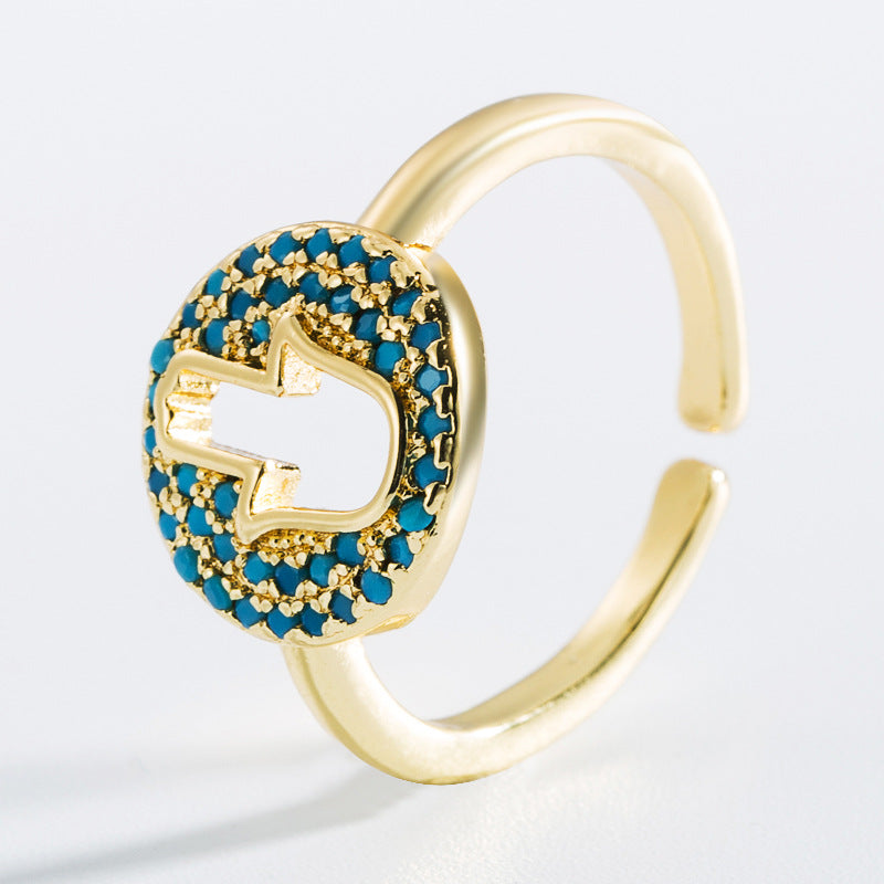 Fashion Hollow Devil's Eye 18K Gold Plated Copper Zircon Ring