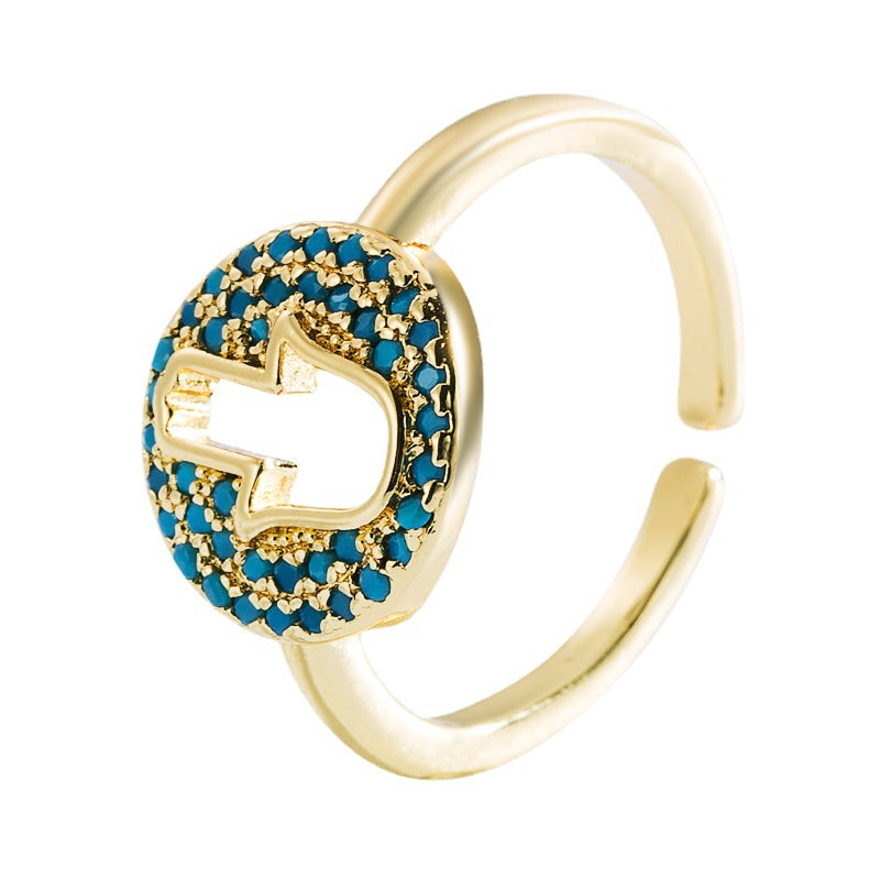 Fashion Hollow Devil's Eye 18K Gold Plated Copper Zircon Ring