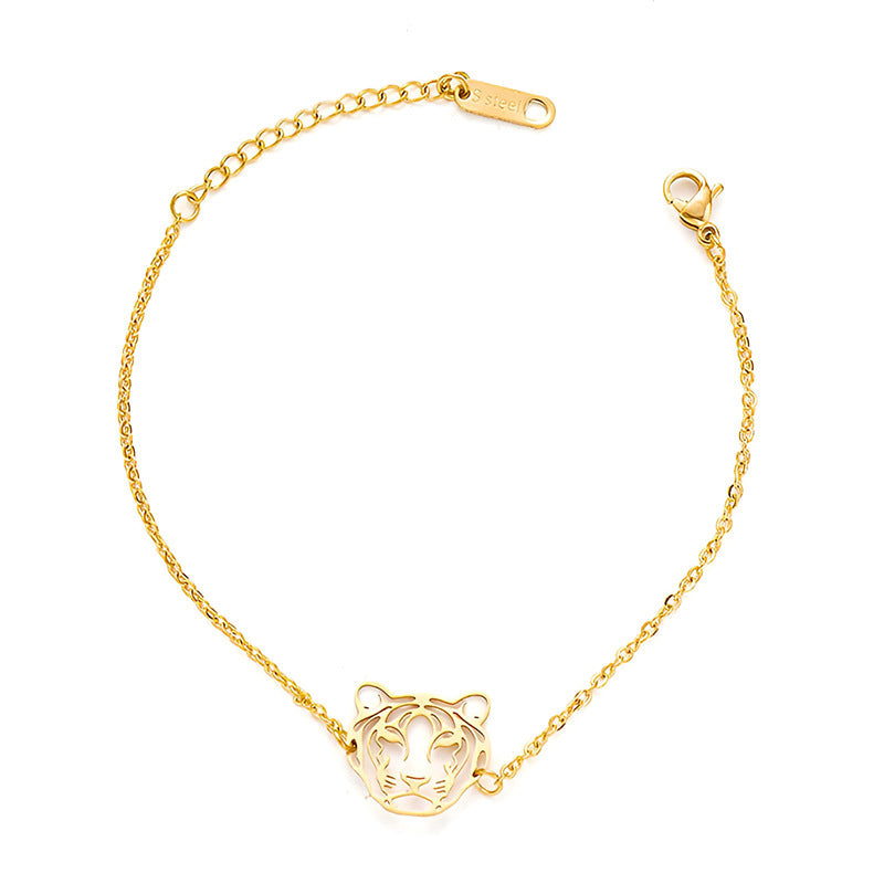 Fashion Hollow Tiger Pendant Titanium Steel Necklace 18K Gold Plated Chain