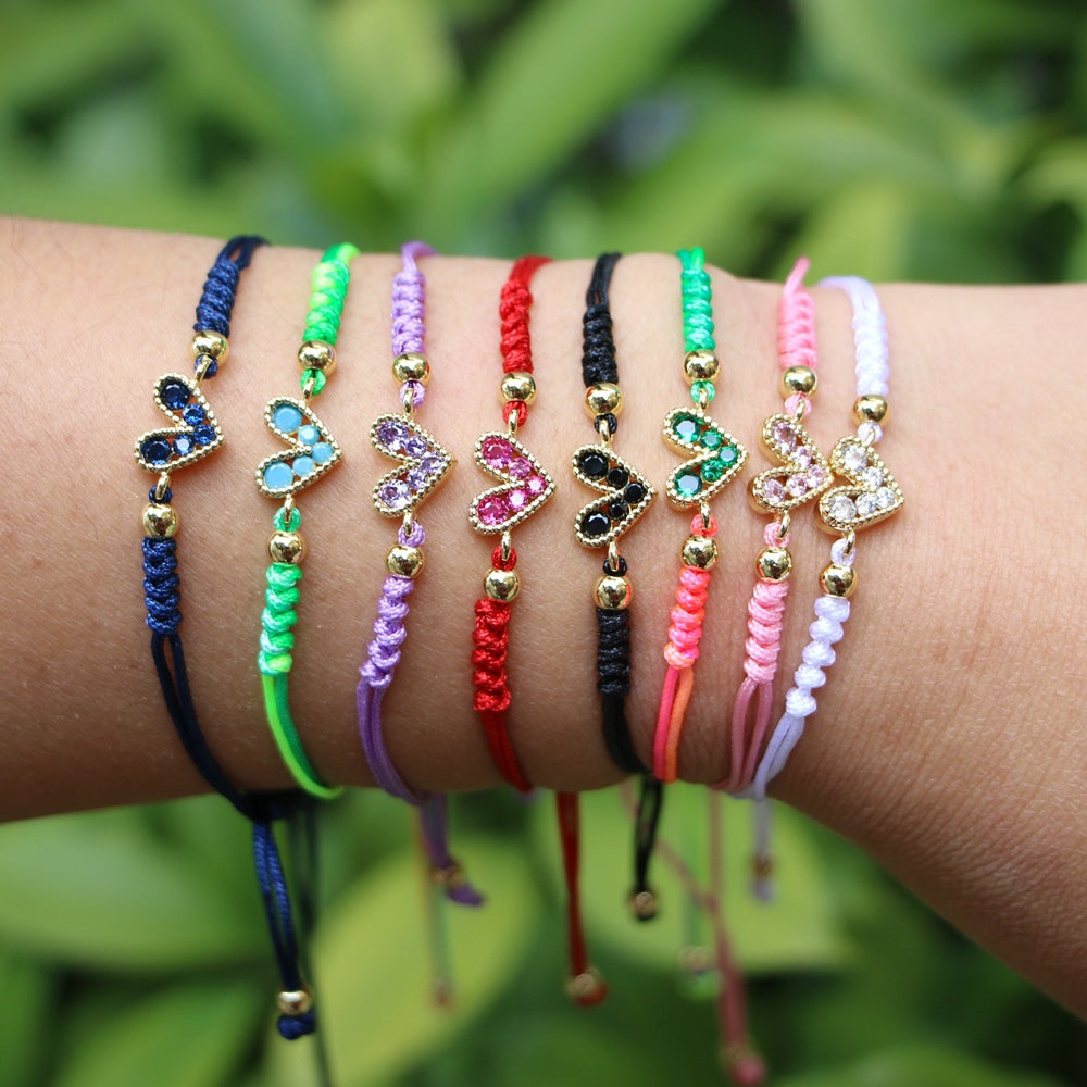 Adjustable Colored Zircon Heart Bracelet for Women