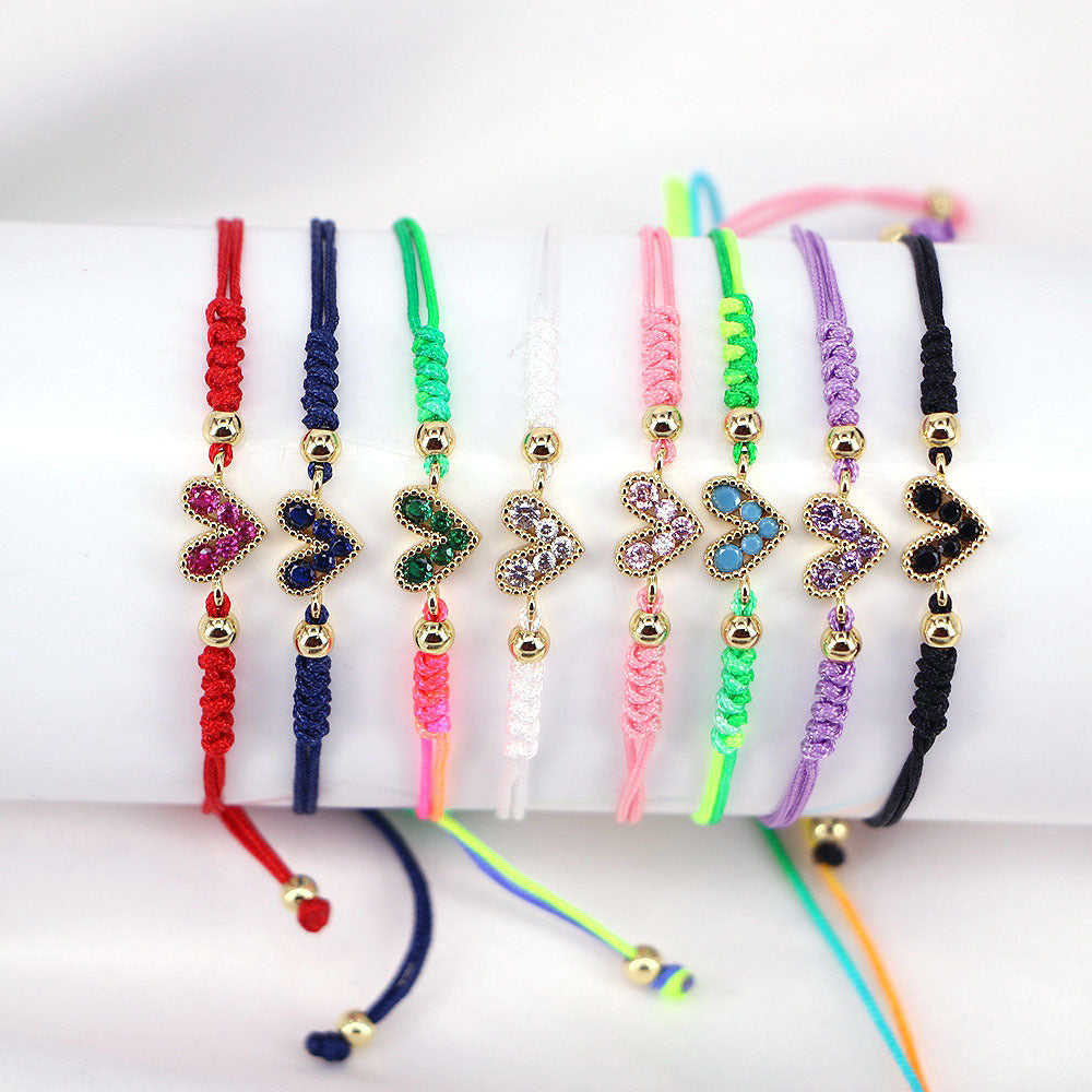 Adjustable Colored Zircon Heart Bracelet for Women