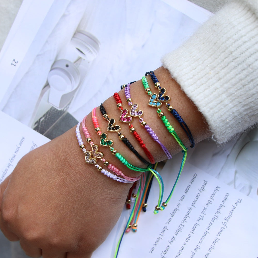 Adjustable Colored Zircon Heart Bracelet for Women