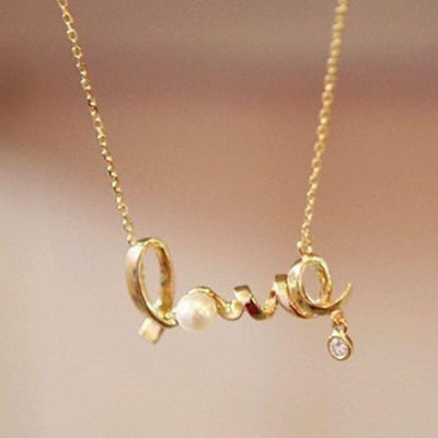 Fashion LOVE Letters Rhinestones Beads Necklace NHDP148732
