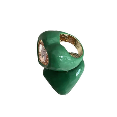 Colorful Enamel Heart-shaped Gemstone Ring - Bold Fashion Design