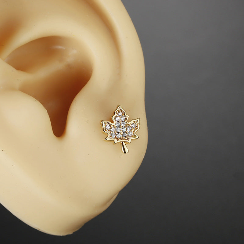 Fashion Leaf Butterfly Titanium Steel Plating Inlay Zircon Ear Studs 1 Piece