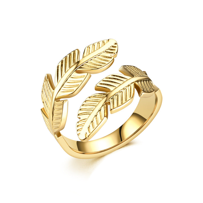 Fashion Titanium Steel Feather Open Ring