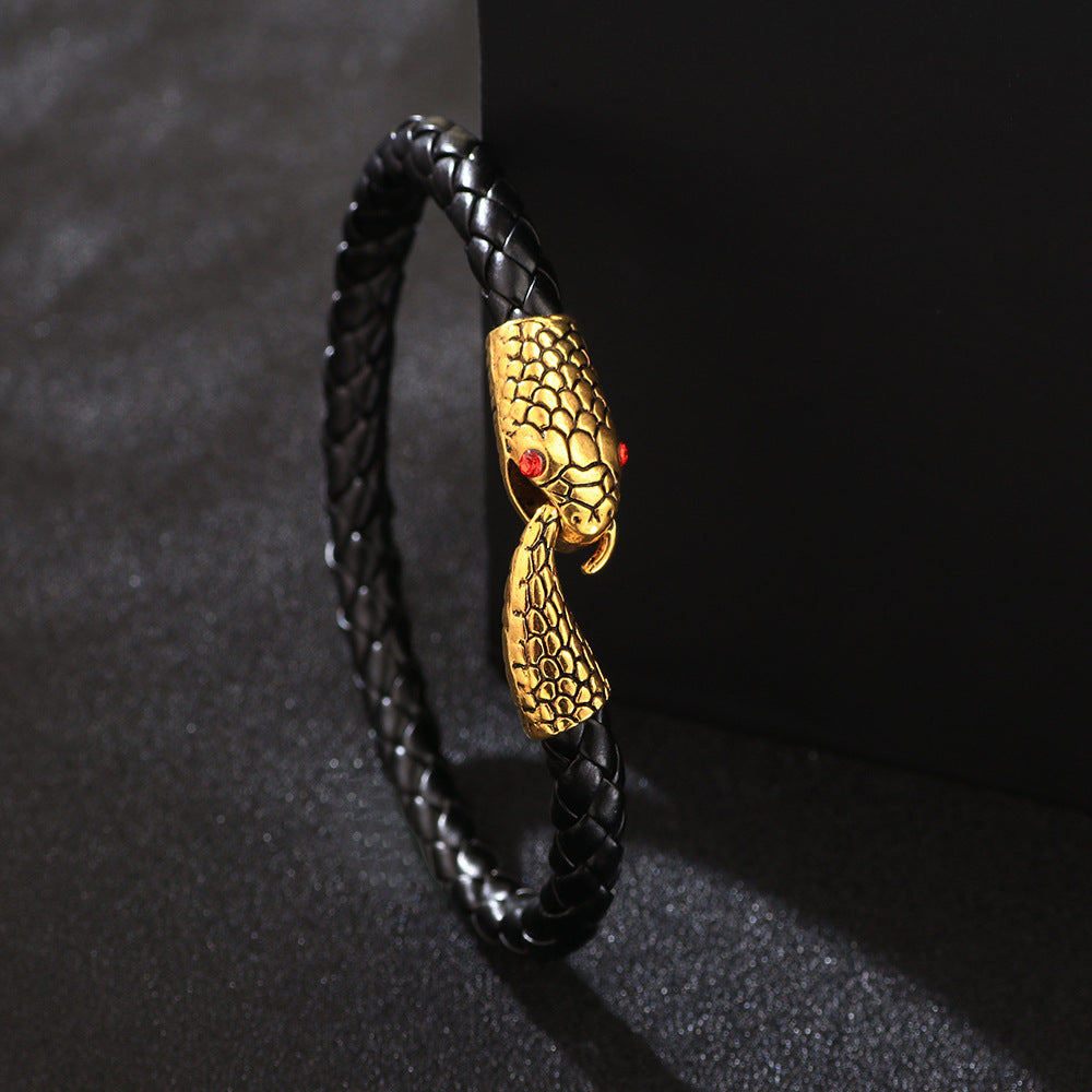 Fashion Leather Bracelet Men's Winding Snake Head Jewelry