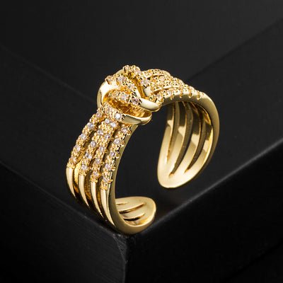 Fashion Geometric Leaf Gold Plated Zircon Open Ring