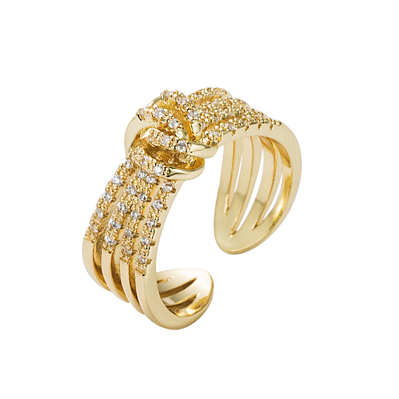 Fashion Geometric Leaf Gold Plated Zircon Open Ring