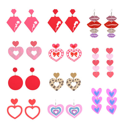 Fashion Heart Shape Acrylic Red Valentine's Drop Earrings for Women