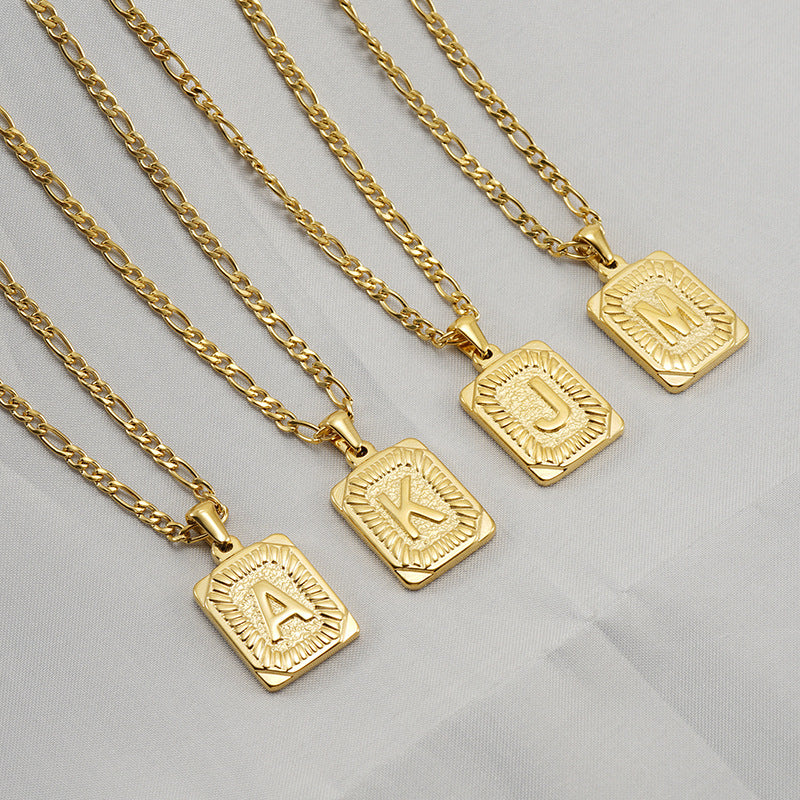 Fashion Letter Rectangle Titanium Steel Pendant Necklace Gold Plated Stainless Steel Necklaces