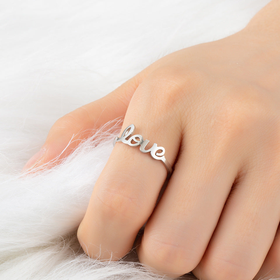 Fashion Love Letter Stainless Steel Open Ring Set