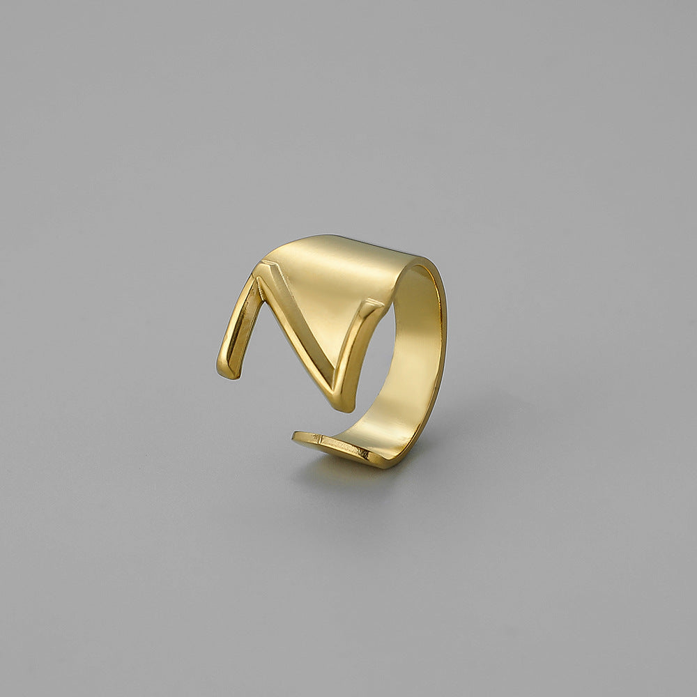 Fashion Alphabet Titanium Steel Gold Plated Open Ring