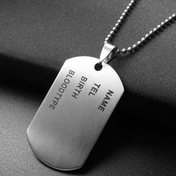 Fashion Military Identity Card Titanium Steel Pendant Necklace