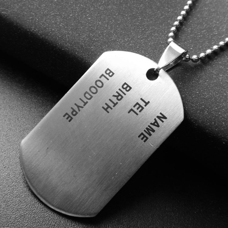 Fashion Military Identity Card Titanium Steel Pendant Necklace