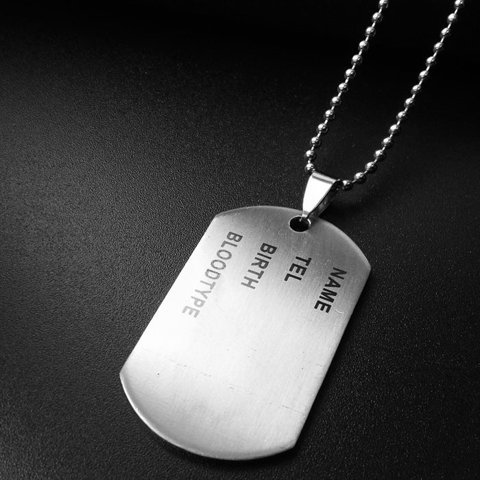 Fashion Military Identity Card Titanium Steel Pendant Necklace