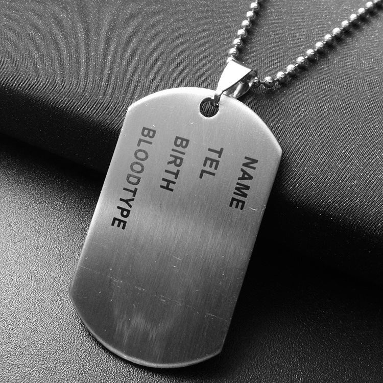 Fashion Military Identity Card Titanium Steel Pendant Necklace