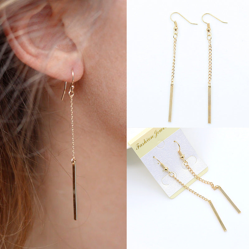 Fashion Long Style Simple Matching Geometric Metal Chain  Tassel Earrings