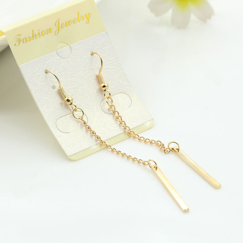 Fashion Long Style Simple Matching Geometric Metal Chain  Tassel Earrings