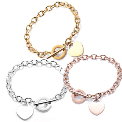 Fashion Love Heart Stainless Steel Rose Gold Bracelet - T-shaped Titanium Steel Design