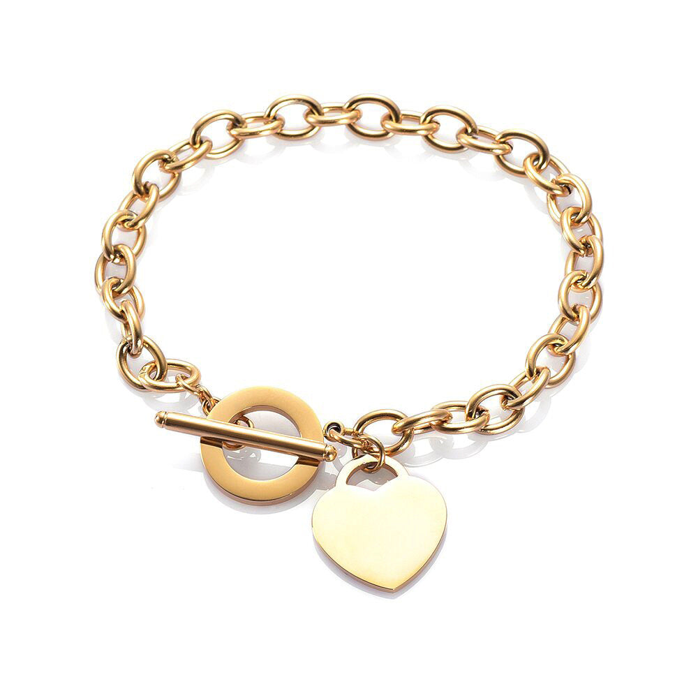 Fashion Love Heart Stainless Steel Rose Gold Bracelet - T-shaped Titanium Steel Design