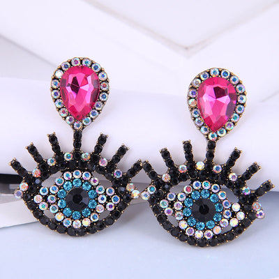 Fashion Metal Flashing Diamond Devil's Eye Earrings