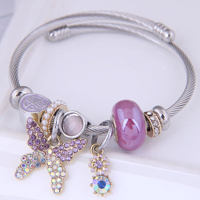 Fashion Metal Butterfly Pendant Bracelet with Birthstone and Natural Stone Beads